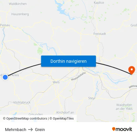 Mehrnbach to Grein map