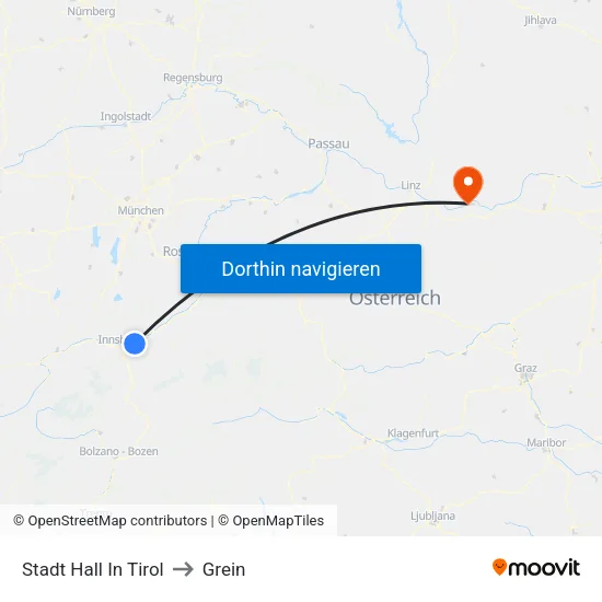 Stadt Hall In Tirol to Grein map