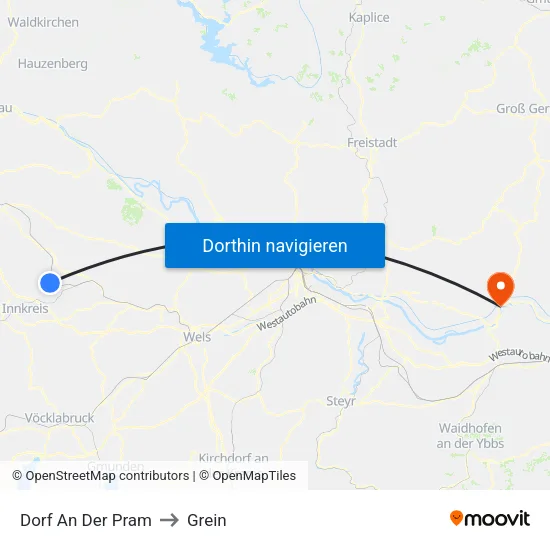 Dorf An Der Pram to Grein map