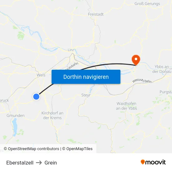 Eberstalzell to Grein map