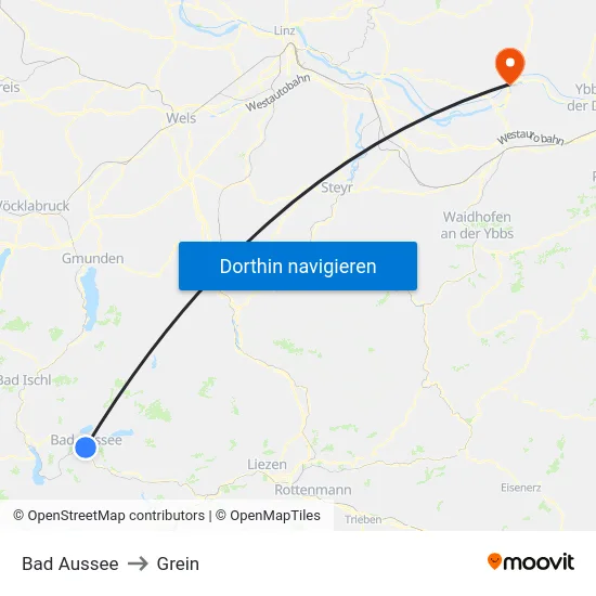 Bad Aussee to Grein map