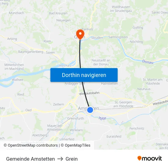 Gemeinde Amstetten to Grein map
