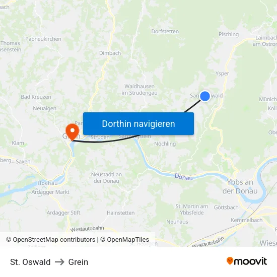 St. Oswald to Grein map