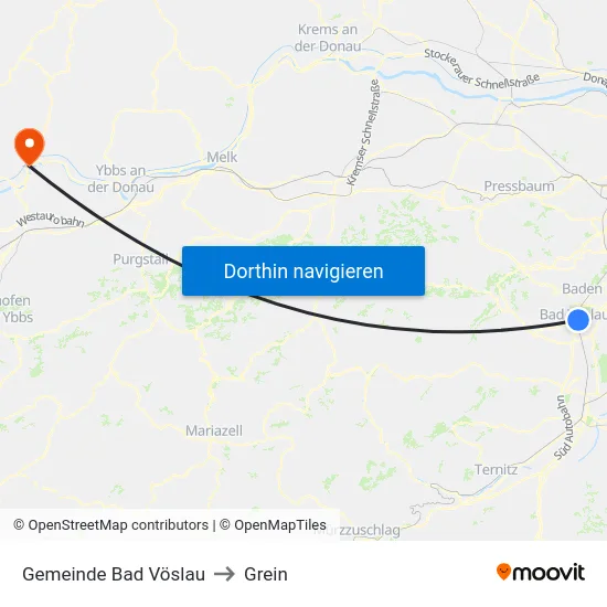 Gemeinde Bad Vöslau to Grein map