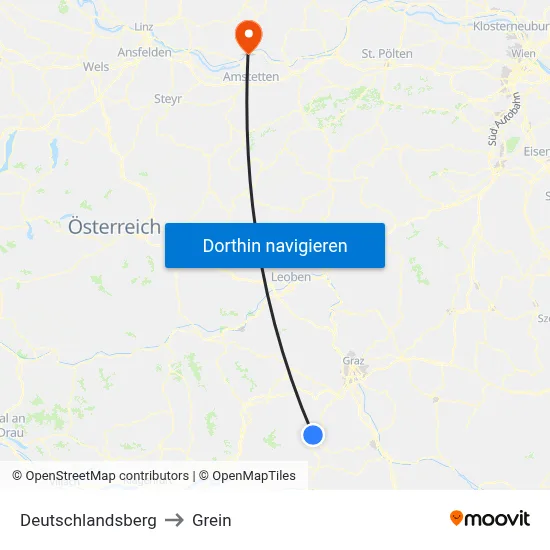 Deutschlandsberg to Grein map