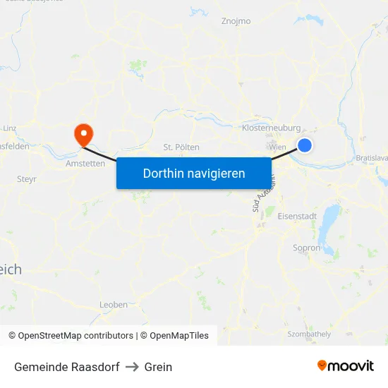 Gemeinde Raasdorf to Grein map