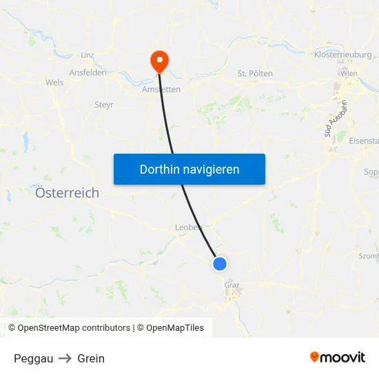 Peggau to Grein map