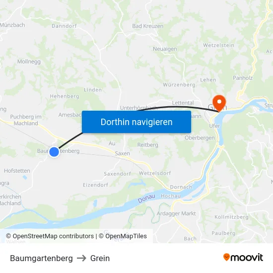 Baumgartenberg to Grein map