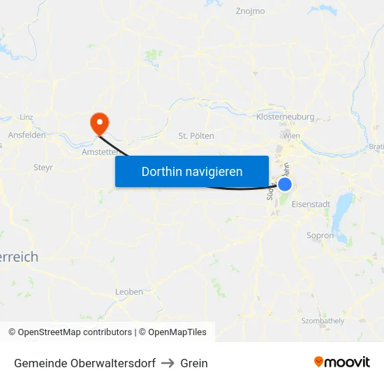 Gemeinde Oberwaltersdorf to Grein map