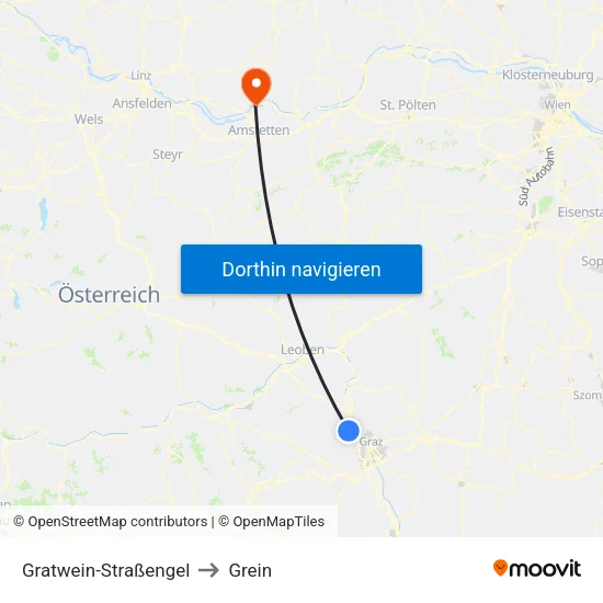 Gratwein-Straßengel to Grein map