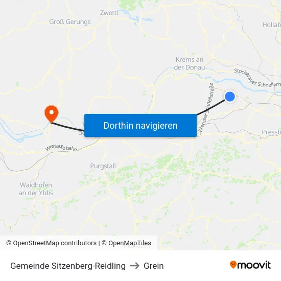 Gemeinde Sitzenberg-Reidling to Grein map