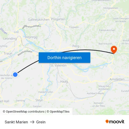 Sankt Marien to Grein map