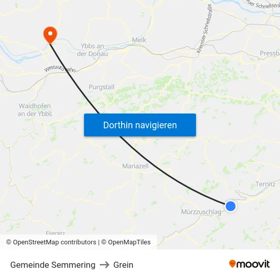 Gemeinde Semmering to Grein map