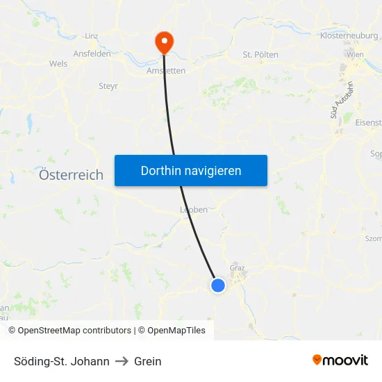 Söding-St. Johann to Grein map