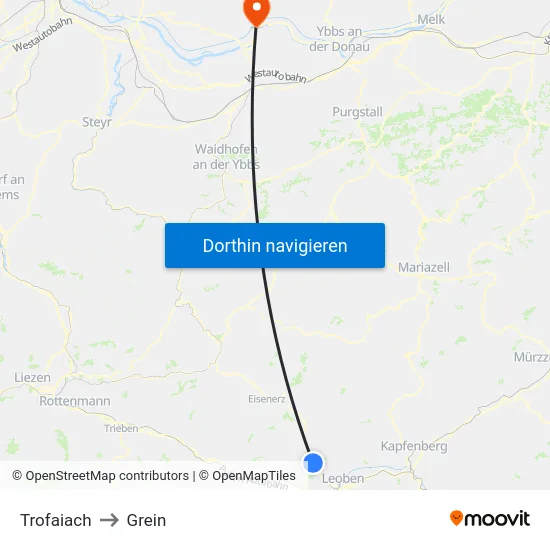 Trofaiach to Grein map