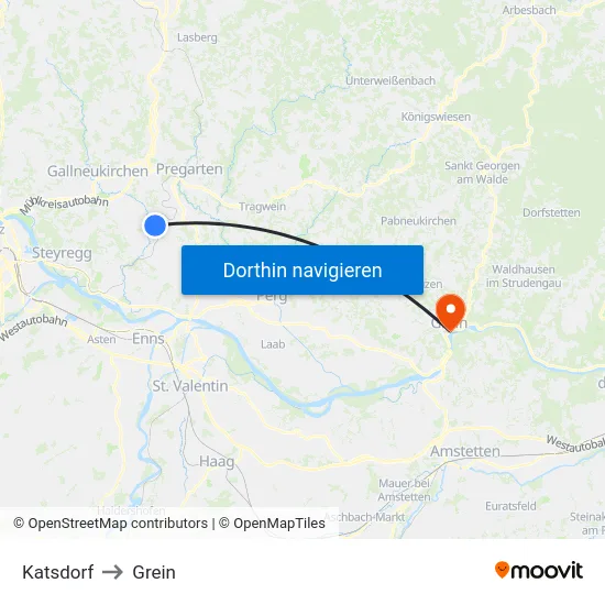Katsdorf to Grein map