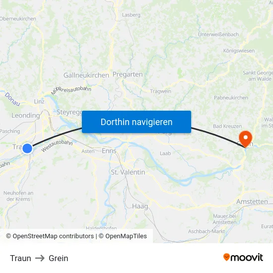 Traun to Grein map