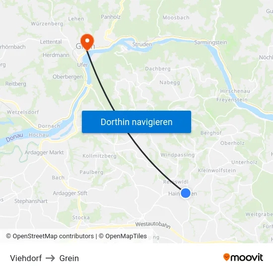 Viehdorf to Grein map