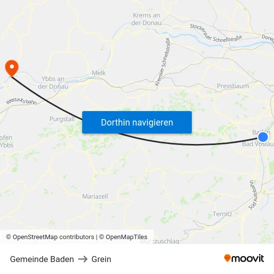 Gemeinde Baden to Grein map