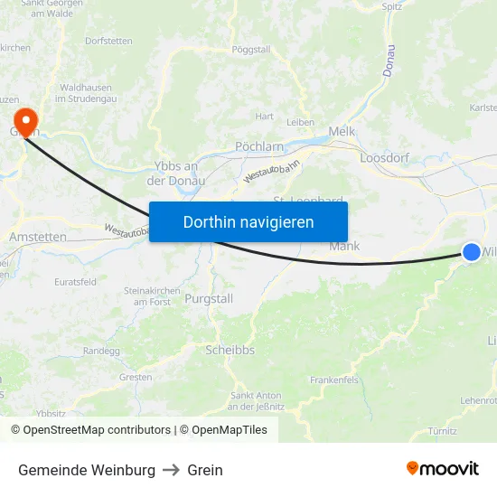 Gemeinde Weinburg to Grein map