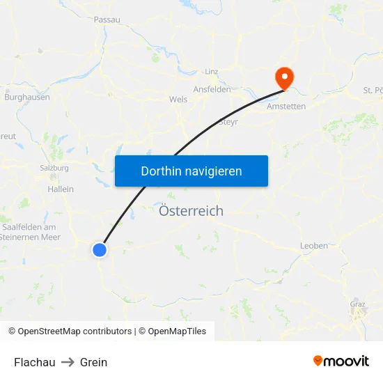 Flachau to Grein map