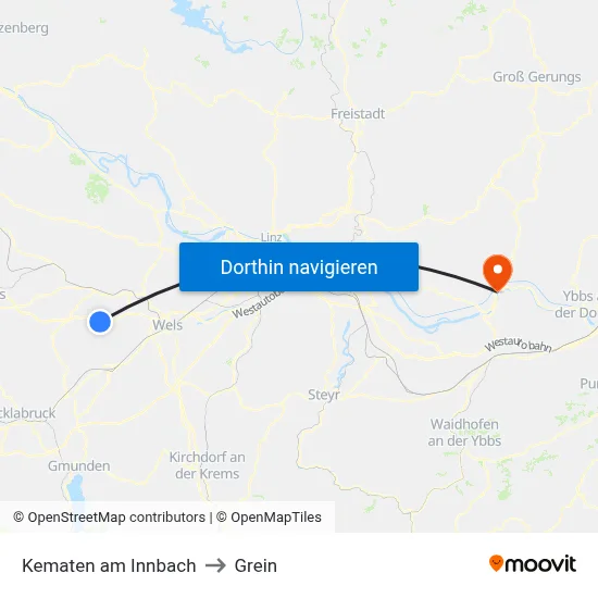 Kematen am Innbach to Grein map