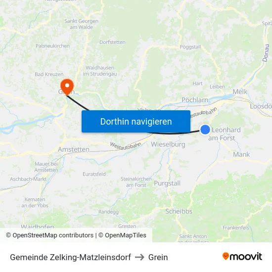 Gemeinde Zelking-Matzleinsdorf to Grein map