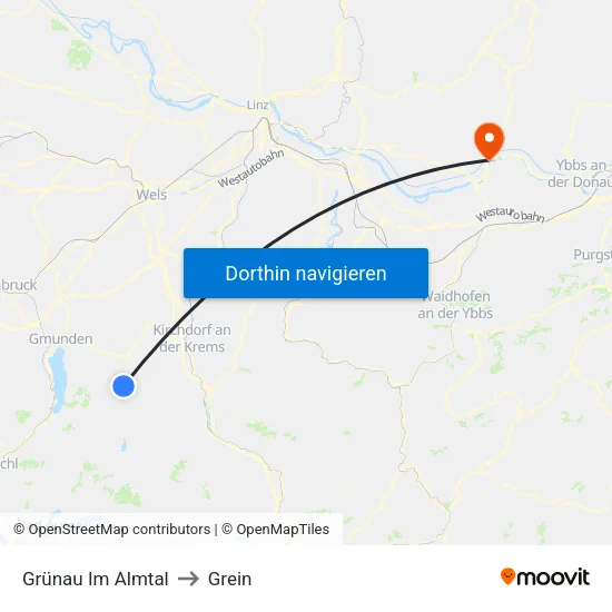 Grünau Im Almtal to Grein map
