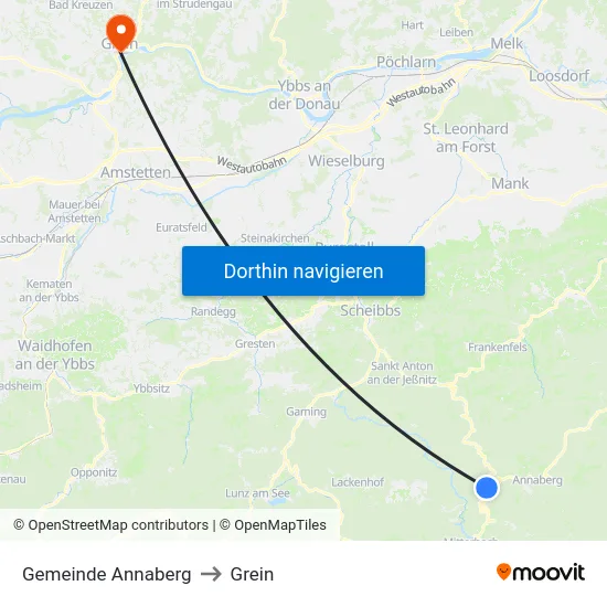Gemeinde Annaberg to Grein map