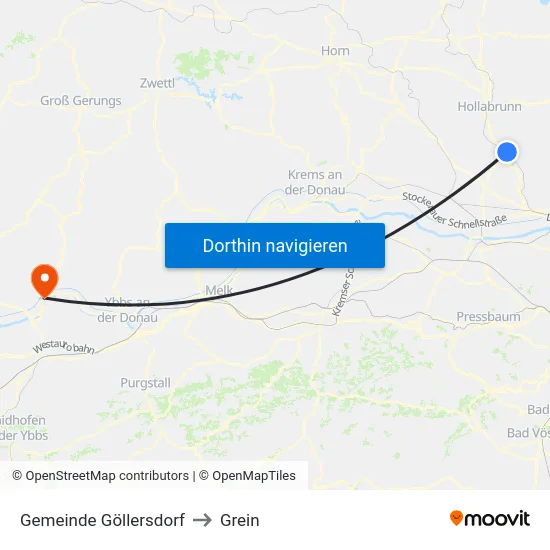 Gemeinde Göllersdorf to Grein map