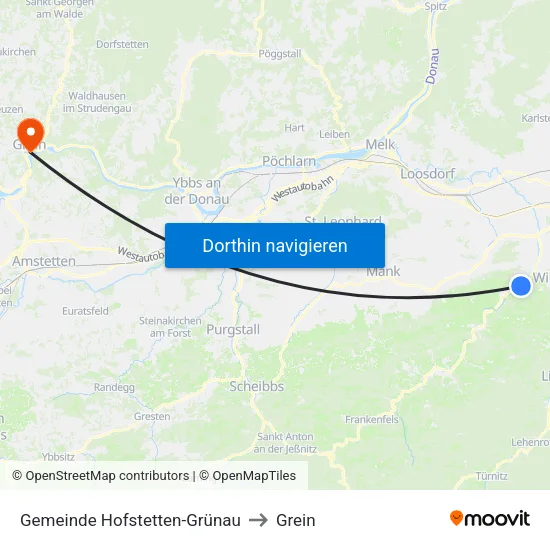Gemeinde Hofstetten-Grünau to Grein map