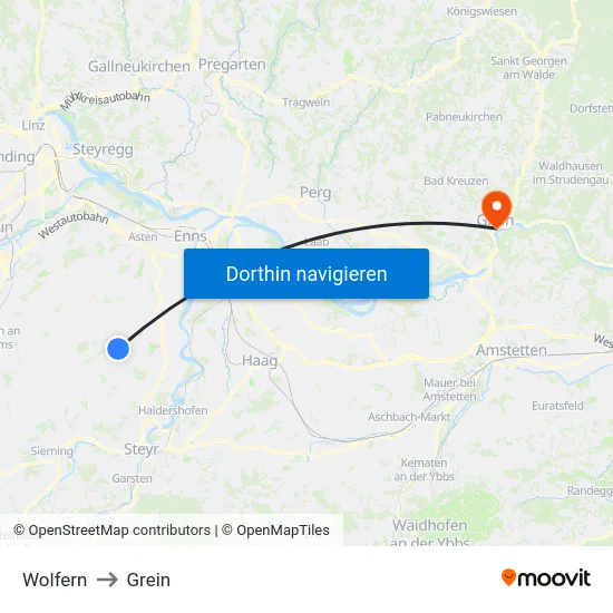 Wolfern to Grein map