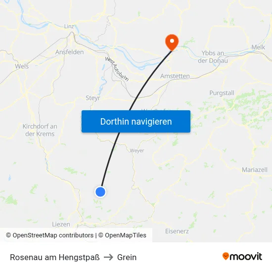 Rosenau am Hengstpaß to Grein map