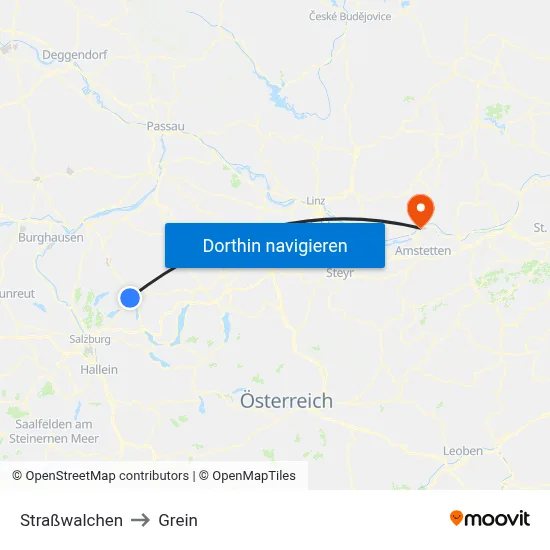 Straßwalchen to Grein map