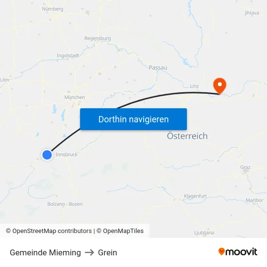 Gemeinde Mieming to Grein map