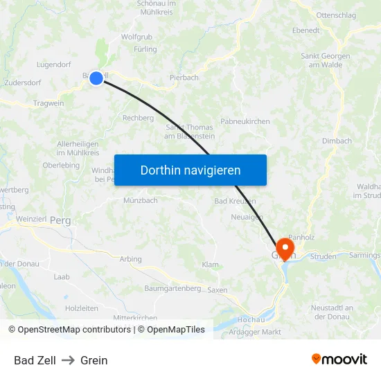 Bad Zell to Grein map