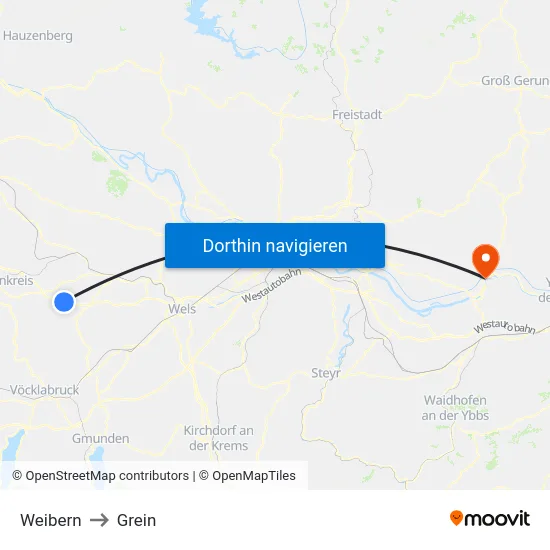 Weibern to Grein map