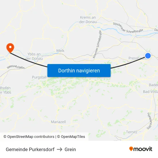 Gemeinde Purkersdorf to Grein map