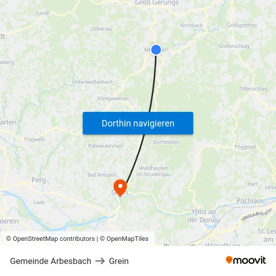 Gemeinde Arbesbach to Grein map