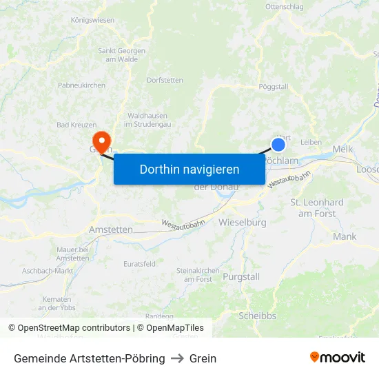 Gemeinde Artstetten-Pöbring to Grein map