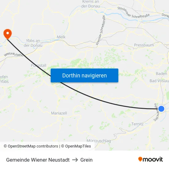 Gemeinde Wiener Neustadt to Grein map