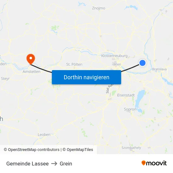 Gemeinde Lassee to Grein map