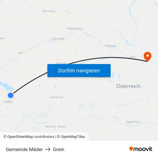 Gemeinde Mäder to Grein map