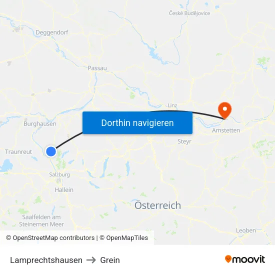 Lamprechtshausen to Grein map