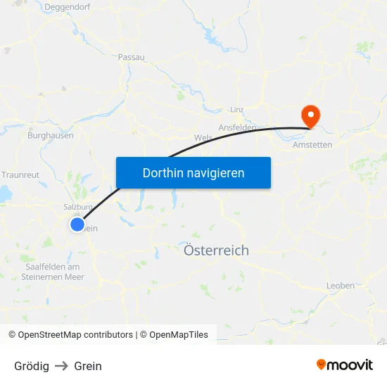 Grödig to Grein map