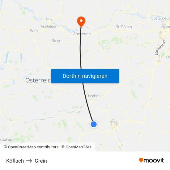 Köflach to Grein map