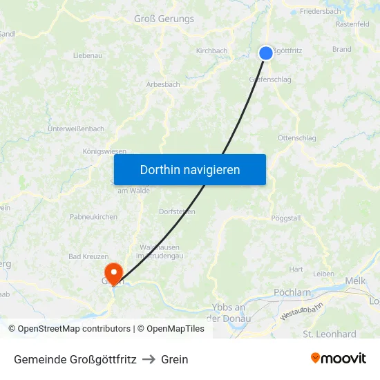 Gemeinde Großgöttfritz to Grein map
