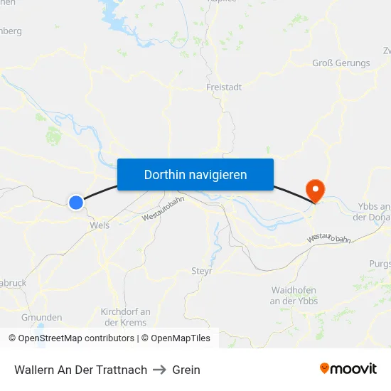 Wallern An Der Trattnach to Grein map