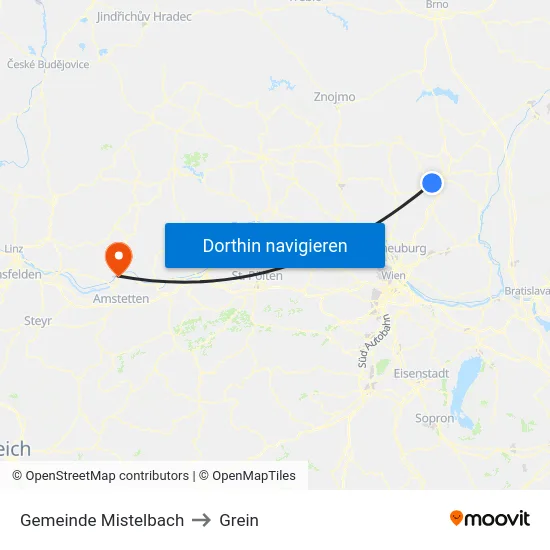 Gemeinde Mistelbach to Grein map