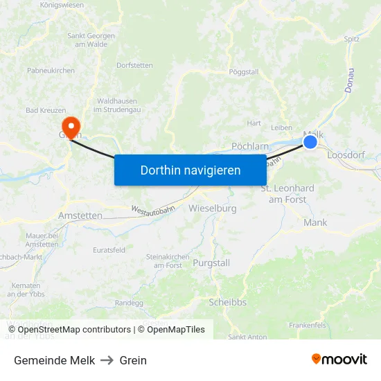 Gemeinde Melk to Grein map